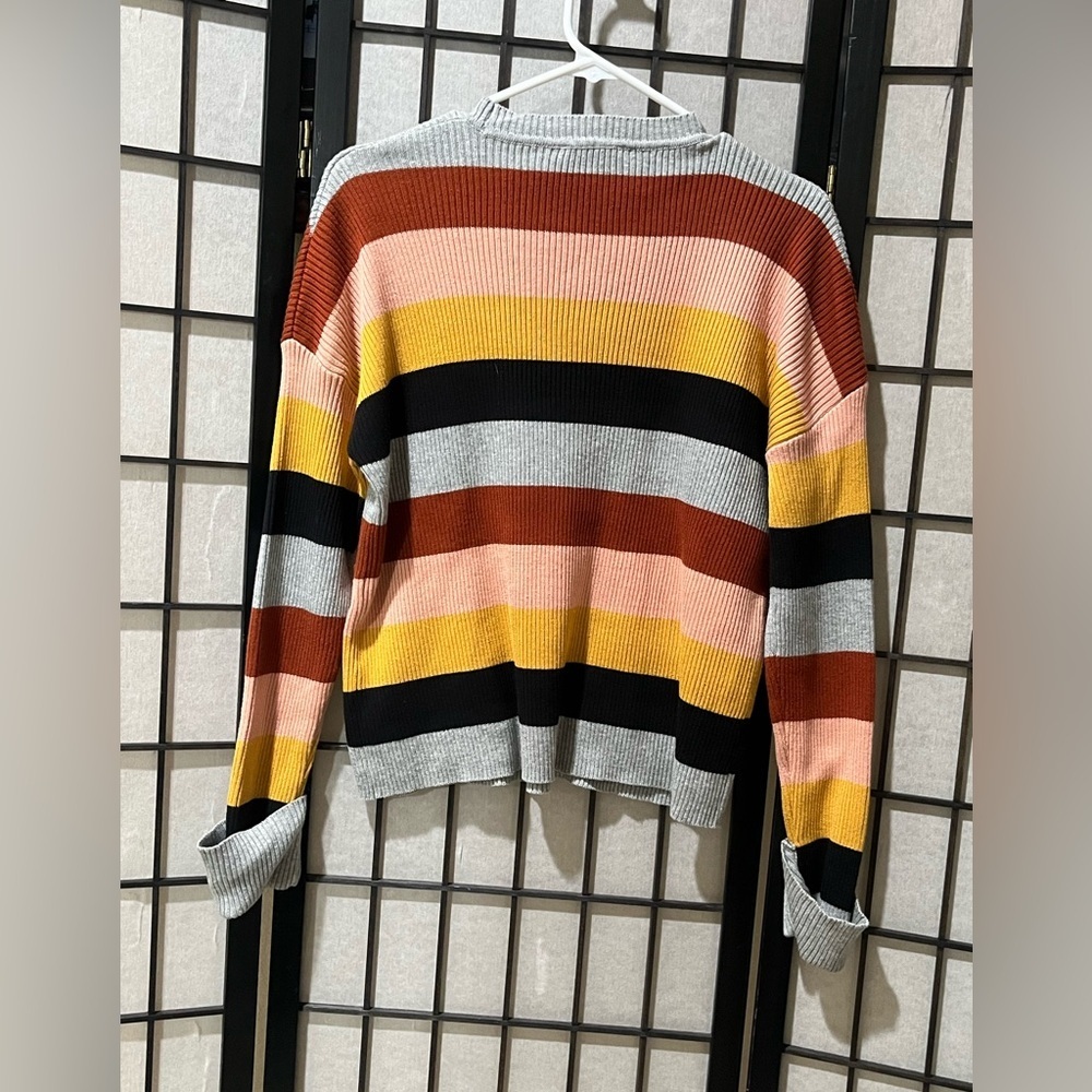 Sophie Rue PATCH POCKET STRIPE Ribbed Colorblock Sweater - Gray & Rust SIZE S - Picture 4 of 12